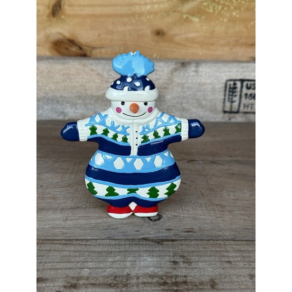 Vintage Department 56 Snowman Snowsuit Ornament Blue and White 5"‎ - Picture 2 of 13